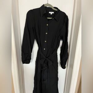 Nine West Black Long Sleeve Shirt Dress with Tie Waist